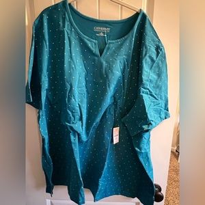 Catherine’s 5x teal polka dot shirt